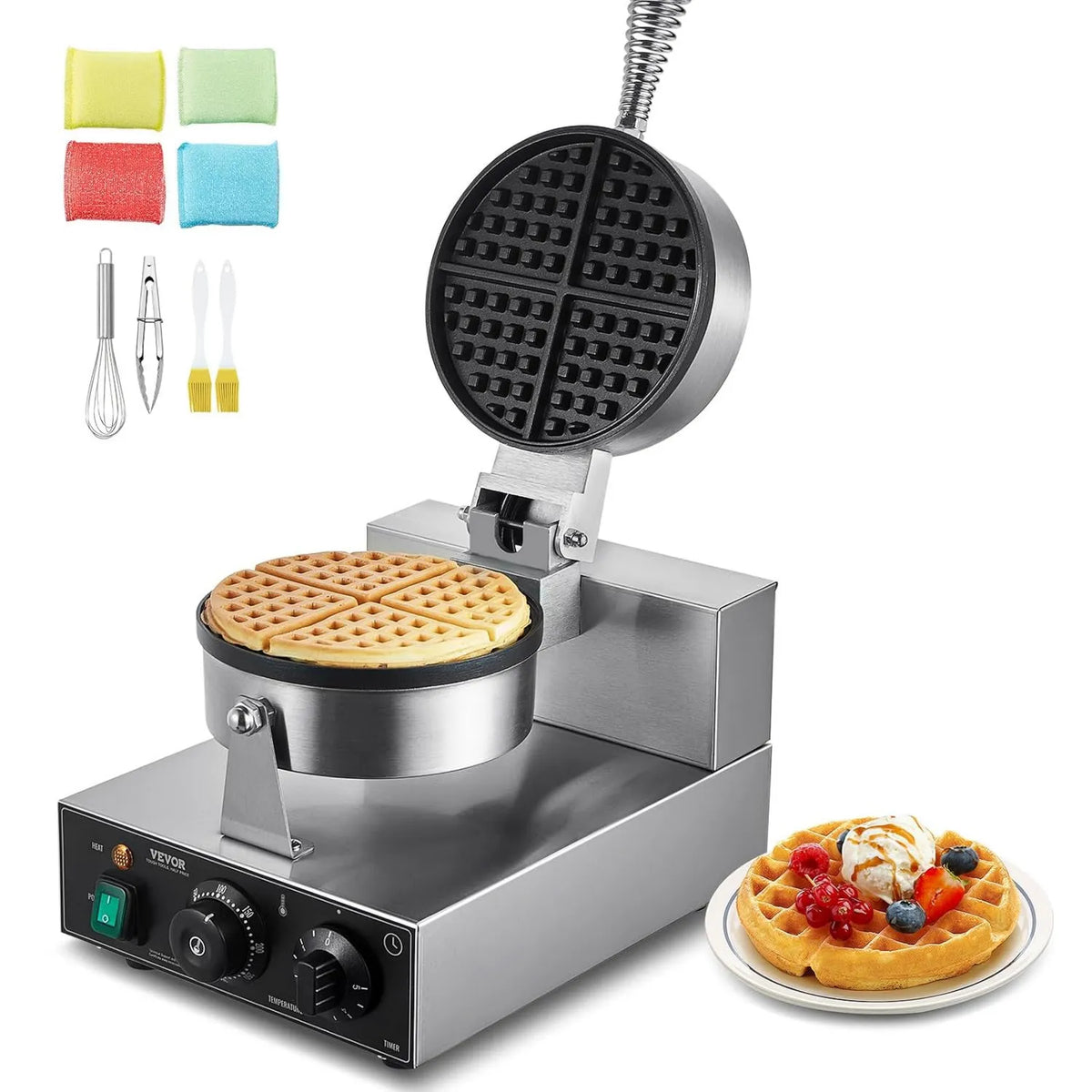 VEVOR gofrownica / opiekacz, Gaufre maszyna, gofry elektryczne, 1230 W, profesjonalny, restauracja, 2 strefy temperatur, stal nierdzewna