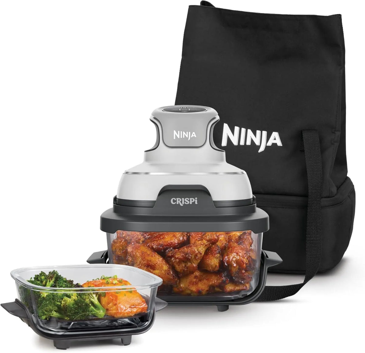 NINJA frytkownica beztłuszczowa, FN102EU ciepłego, 1.4 l, 700 W, 2 wyjmowane szklane pojemniki / goździki, białe, 3.8 lub 1.4 l miski