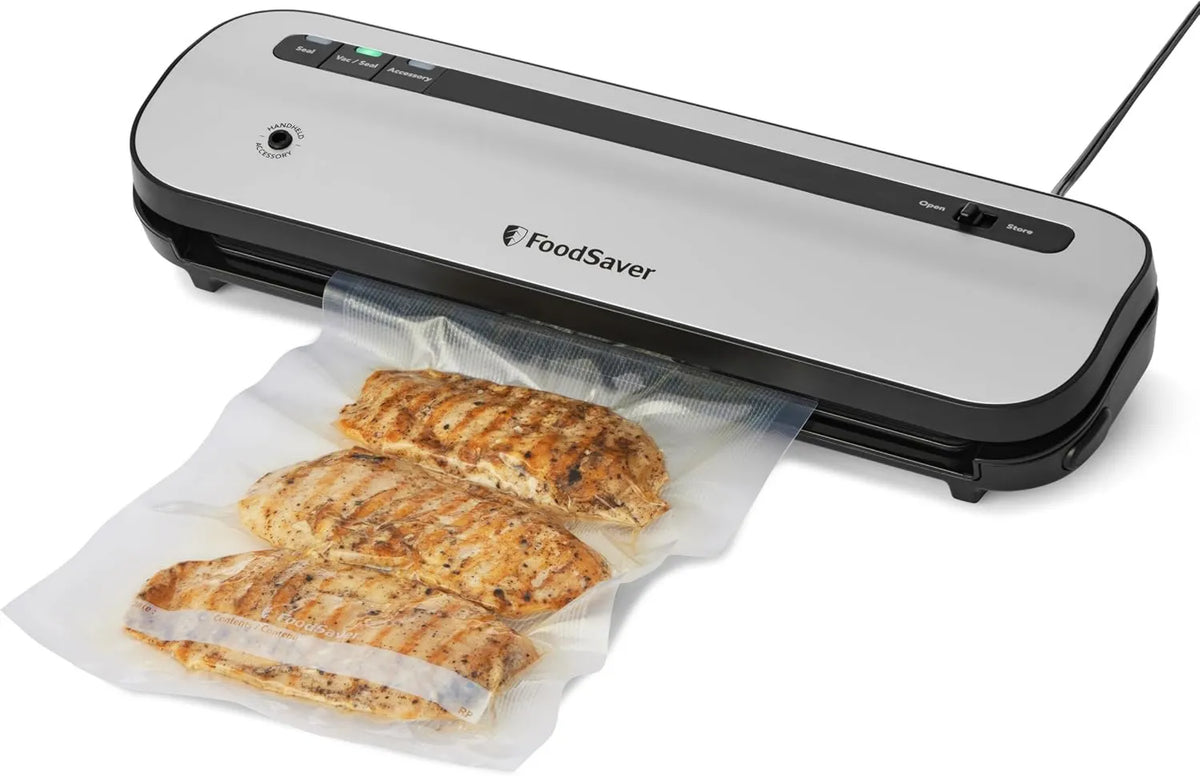 FoodSaver pakowarka próżniowa, VS1290X Pakowanie próżniowe Compact Cooler gwarantowane do 5x dłużej *, 50% + kompaktowy * *, 1 rolka, 28 cmx2.43 m, 0, 94 l