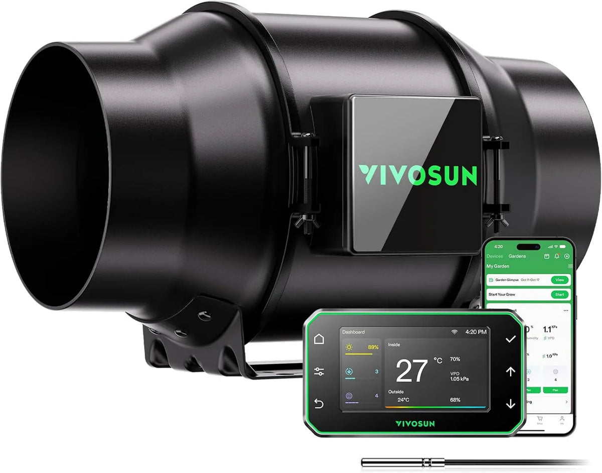 VIVOSUN, Wentylator, 660 m3 / h, E42A, WiFi, WiFi / App, VPD sterujący
