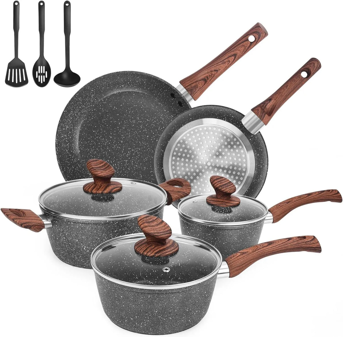 M MELENTA, Naczynie kuchenne 16 / 18 / 20 cm 20 / 24 cm, szary, Kuchnia indukcja baterii 11 sztuk 16/18/20 cm 20/24 cm