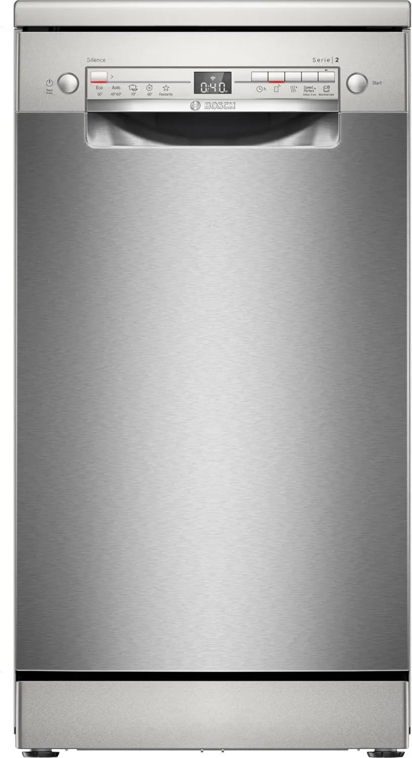 Bosch zmywarka, SPS2HMI02E, 45 cm, Strona główna Connect, szczupły format, 3- wysokość regulowany górny kosz, antyśladowa szczotkowana stal, Seria 2
