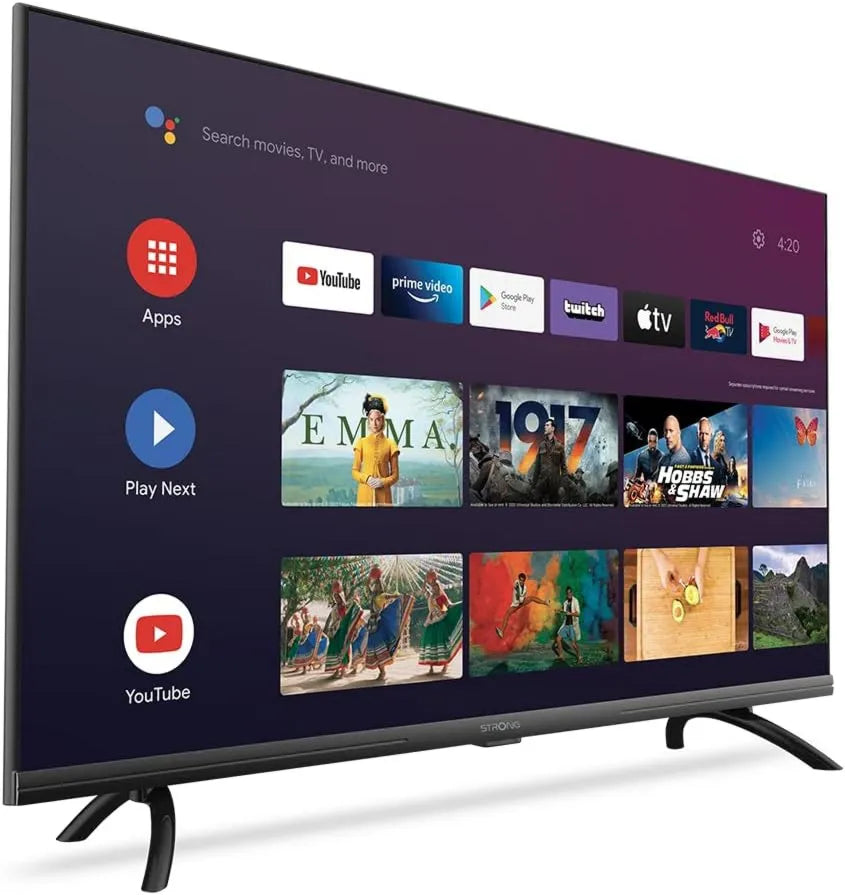 STRONG telewizor, Smart TV SRT40FD5553, 40 cali, TV, potrójny tuner DVB- T2, S2, HDMI, USB, Android OS, Full HD, Sat, 1 Arc, Android TV - Wyjątkowy obraz DVB-T2