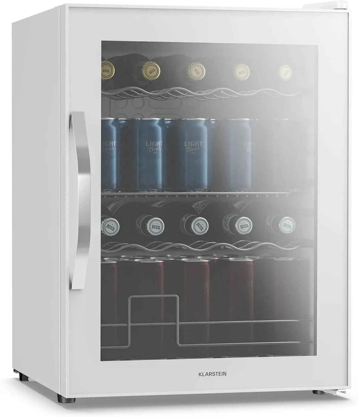 KLARSTEIN minilodówka, Lodówka, 60 l, oświetlenie LED, szkło, tłumik, wyjmowany, biały, mini lodówka z Fidded Door, do napojów i puszki