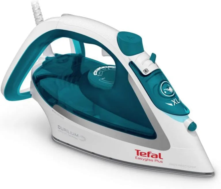 Tefal żelazko parowe, FV5718 EasyGliss Plus Żelazo Suche & para Żelazo Durilium Soleplast 2400 W Turkusowy biały