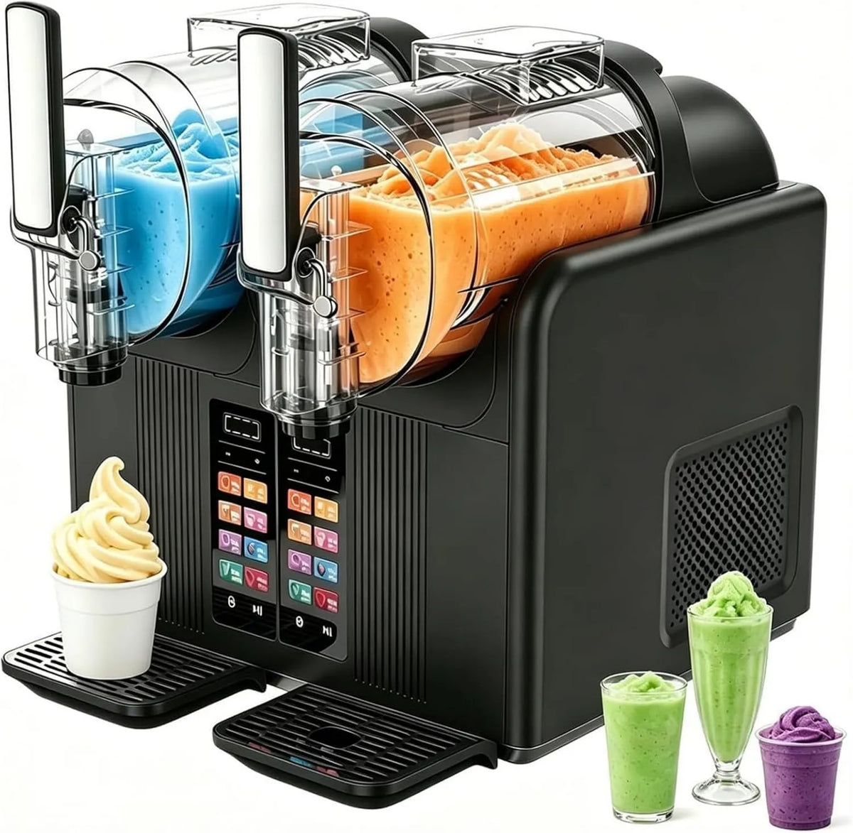 CYMYYDS, Maszyna do granitu, kostkarka do lodu i sorbetu, duży zbiornik, 2 strefy temperatury, czarny, dla Les Smoothies