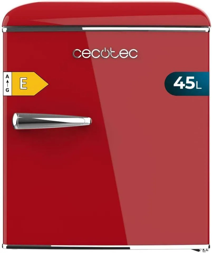 Cecotec lodówka, 55 cm, 44,7 cm, Mini lodówka, klasa energetyczna E, lodówka i chromowany uchwyt
