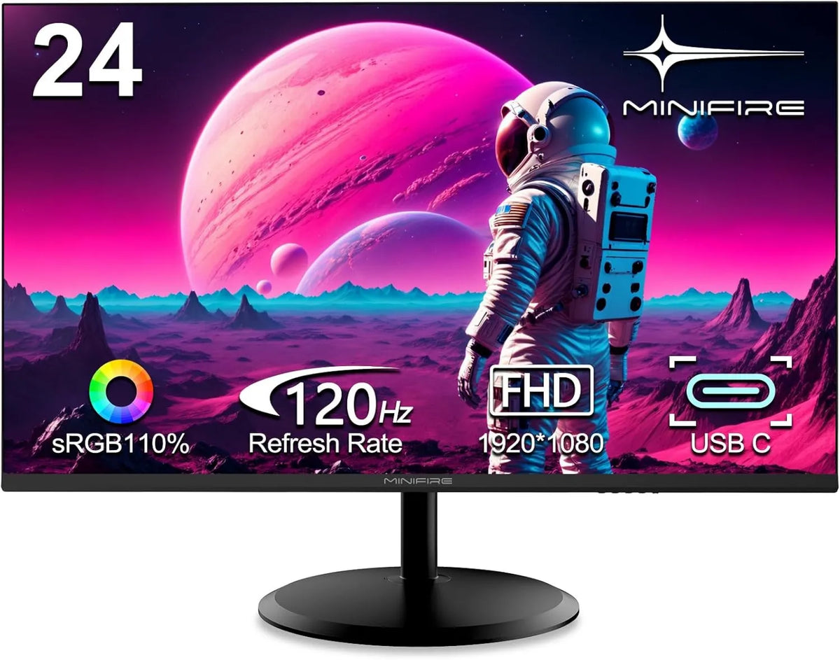 Minifire monitor komputerowy, Monitor MF24X3AC, 24 cale, 1920 × 1080, 120 Hz, Full HD, płyta VA, HDMI, USB, ekran PC, sRGB 110%, VESA montować, FHD, Ochrona oczu