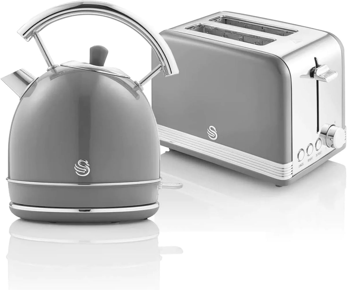 Swan, czajnik elektryczny, 1, 8 l, grill, stal nierdzewna, szary, duży szczelina Szczerbatek 2 plastry, 6 poziomów rusztu Regulator