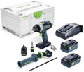 Festool TDC 18/4 wiertarka, 1,30 kg, 18,00 V, 5,0 Ah, zasilanie akumulatorowe, z pakietami akumulatorowymi, uchwytem narzędziowym, uchwytem do bitów