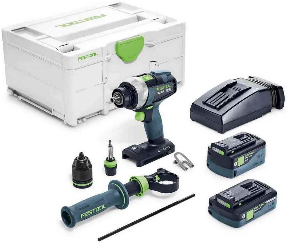 Festool TDC 18/4 wiertarka, 1,30 kg, 18,00 V, 5,0 Ah, zasilanie akumulatorowe, z pakietami akumulatorowymi, uchwytem narzędziowym, uchwytem do bitów