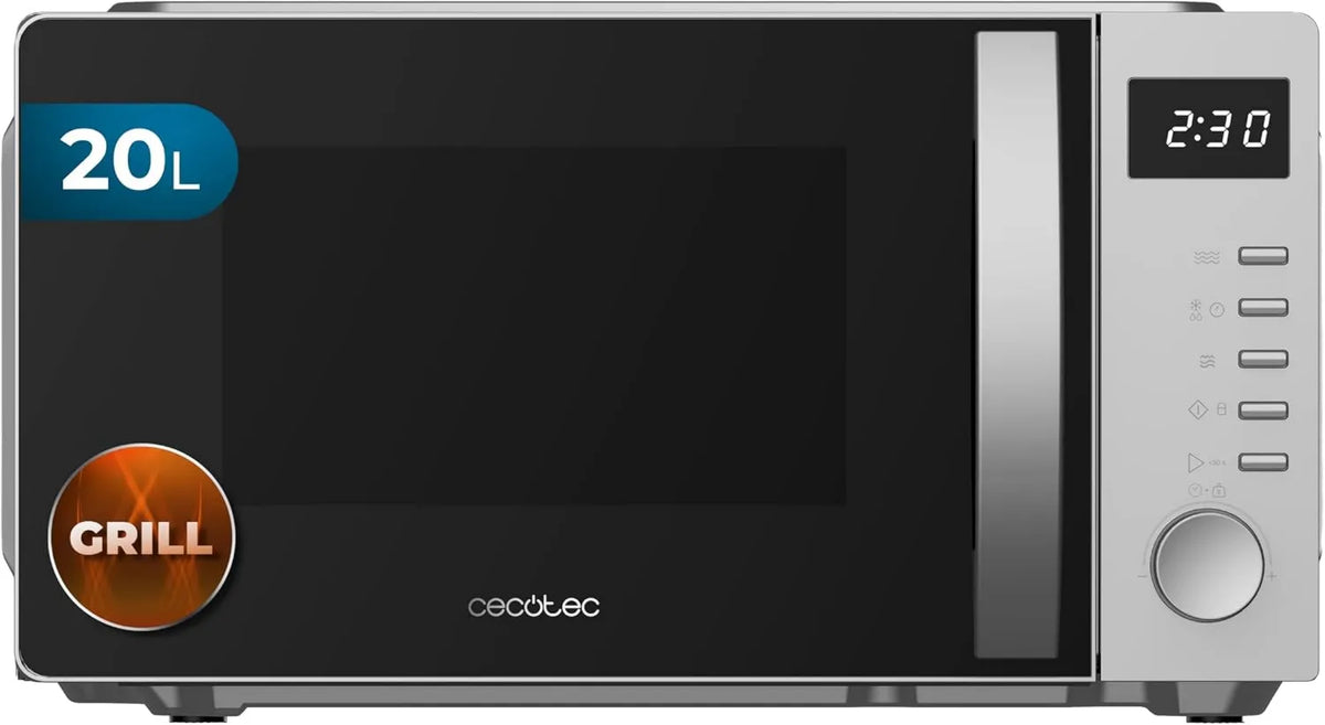 Cecotec, 3DWave 30Min Kuchenka mikrofalowa, 20 l, 700 W, minutnik, grill, rozmrażanie, srebro, 5 poziomów, technologia 3DWave, ekran z
