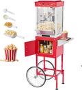 Maszyna do popcornu, 0,2 kg, 800 W, 48 filiżanek, VEVOR Maszyna do popcornu z wózkiem, czajnik ze stali nierdzewnej 0,2 kg, 48 filiżanek na dawki