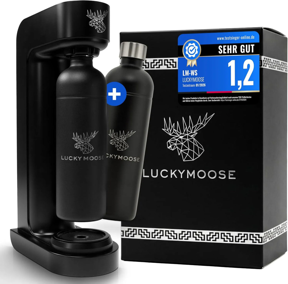 Luckymoose, CO2 generator wody, 1, 25 l, 2 butelki, stal nierdzewna, niebieski, Dom & Kuchnia