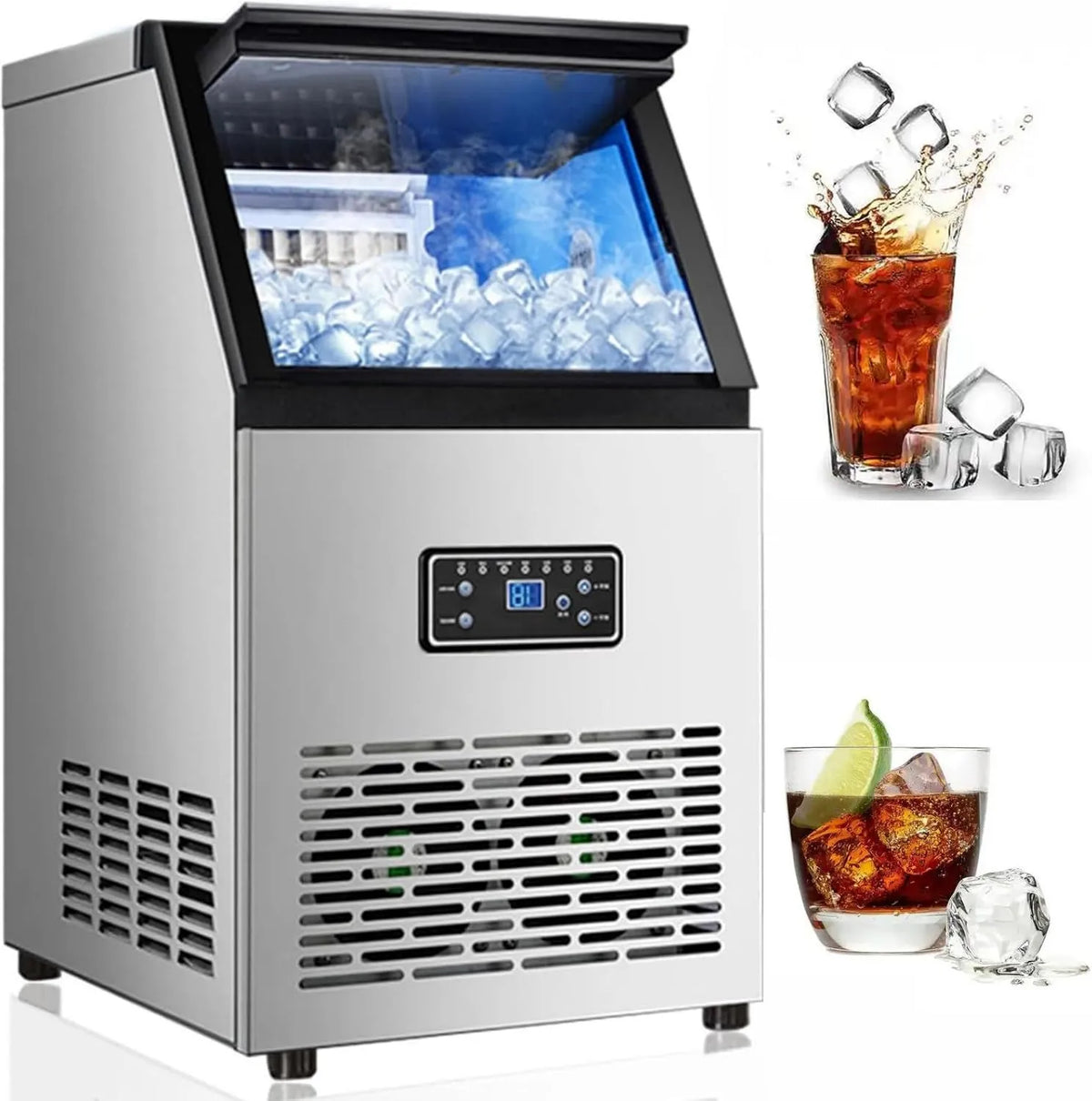 DPQYJPP kostkarka do lodu, elektryczna ekspres do kawy, 40 kg, wbudowany, LCD ekran, profesjonalny, restauracja, stal nierdzewna, bar