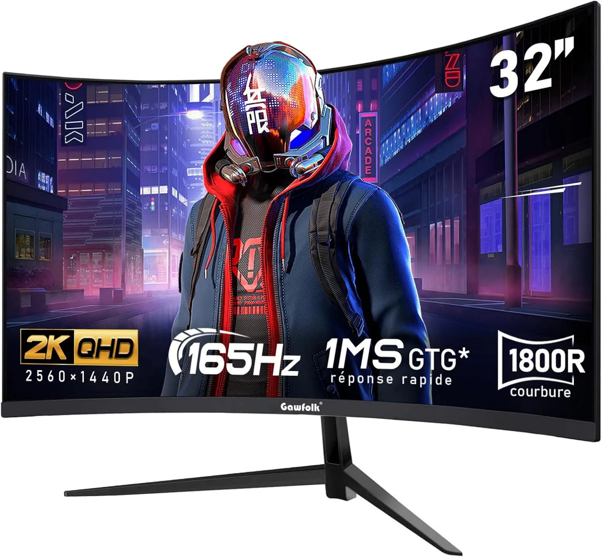 Gawfolk monitor komputerowy, Monitor, 32 cale, 1 ms, 165 Hz, konfiguracja gier, instalacja ścienna, WQHD, HDMI, ekran PC, czarny, 100% sRGB, kompatybilny z muralem, 2K WQHD