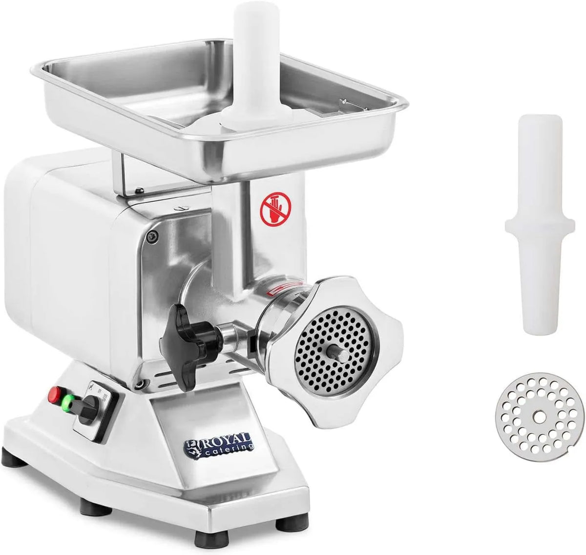 Royal Catering maszynka do mięsa, RCFW- 220PRO plastikowe Pusher, Królewska Chochalka do mięsa elektrycznego, 22 x 46 x 39 cm, Wyjście godzinowe 220 kg / h, 1.100 W RCFW-220PRO
