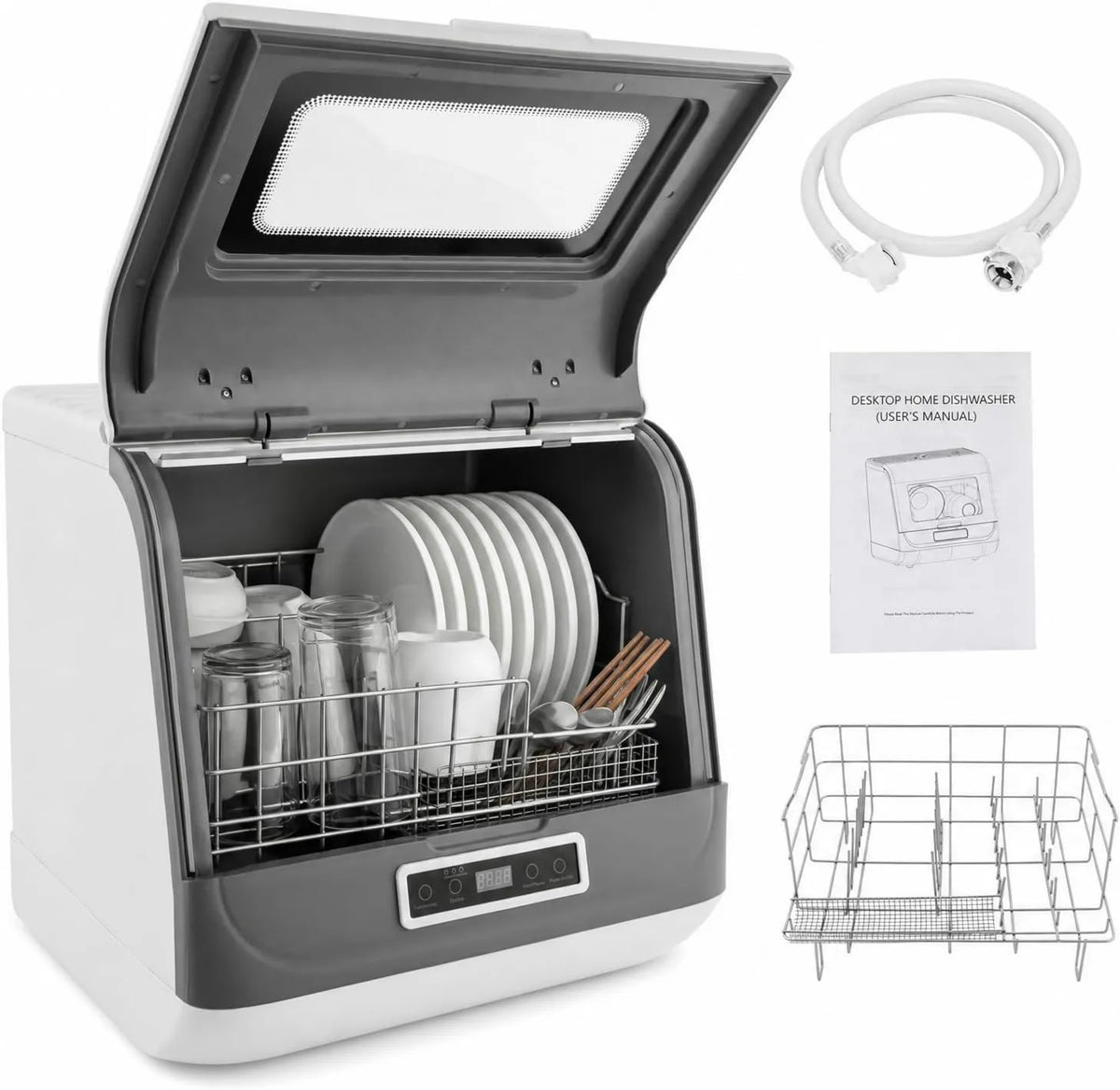 DAOHHFO zmywarka wolnostojąca, Zmywarka, 5 l, przenośne, suszenie w wysokiej temperaturze, inteligentne, nie wymaga instalacji, wyposażone w przewody elektryczne i