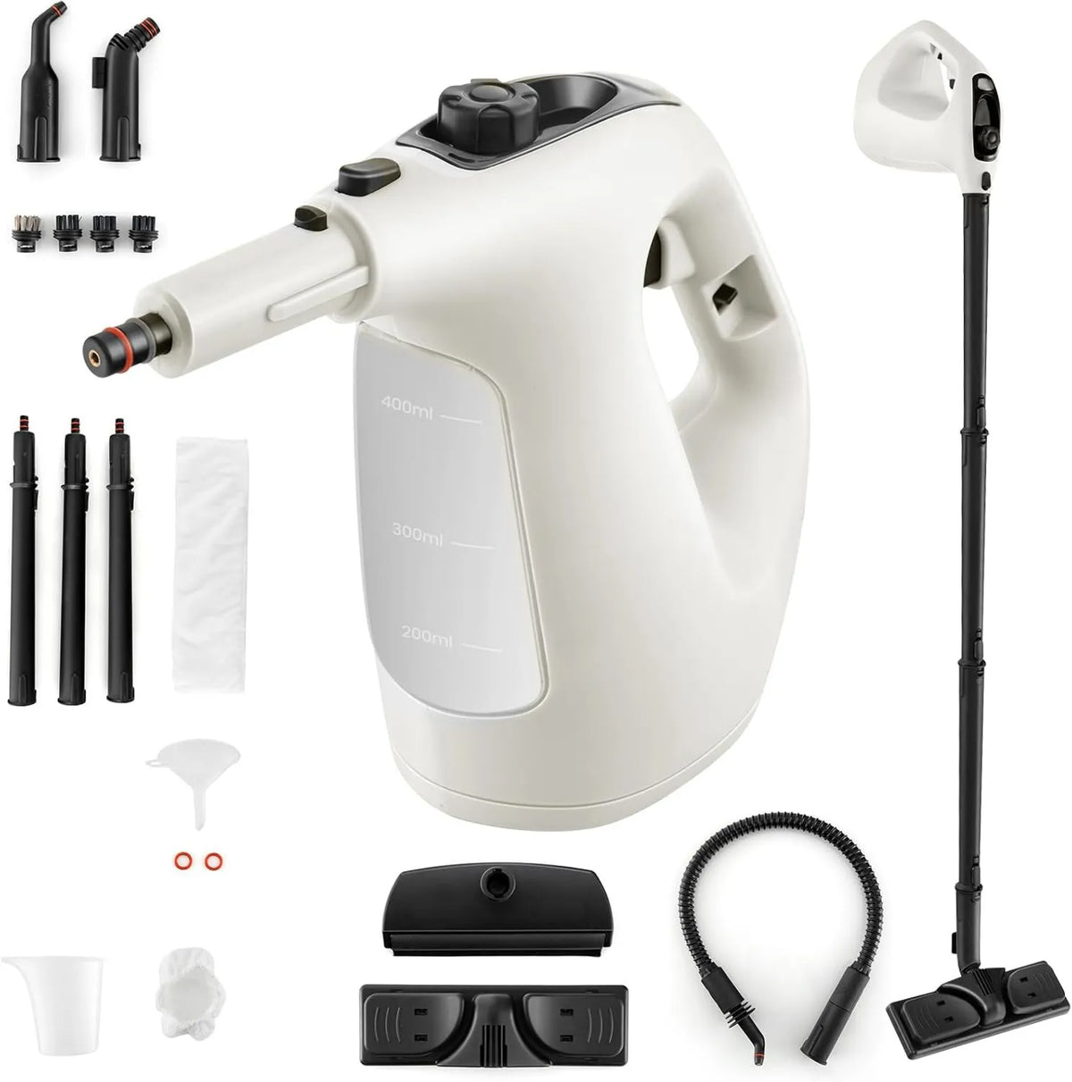 SOARS myjka parowa, Czyszczenie parowe, 1400 W, zamek, duży zbiornik, zużycie podłogi, kuchnia, samochód, okna i sofa, biały, ciśnienie 2 bar, max 125°C
