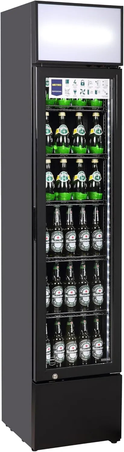 METRO Professional chłodziarka do napojów, METRO profesjonalny Model GSC2133B, METRO Picie profesjonalne Vitrine Slim GSC2133B, 133 l, 200 W, Statyczne chłodzenie, z zamkiem, czarny