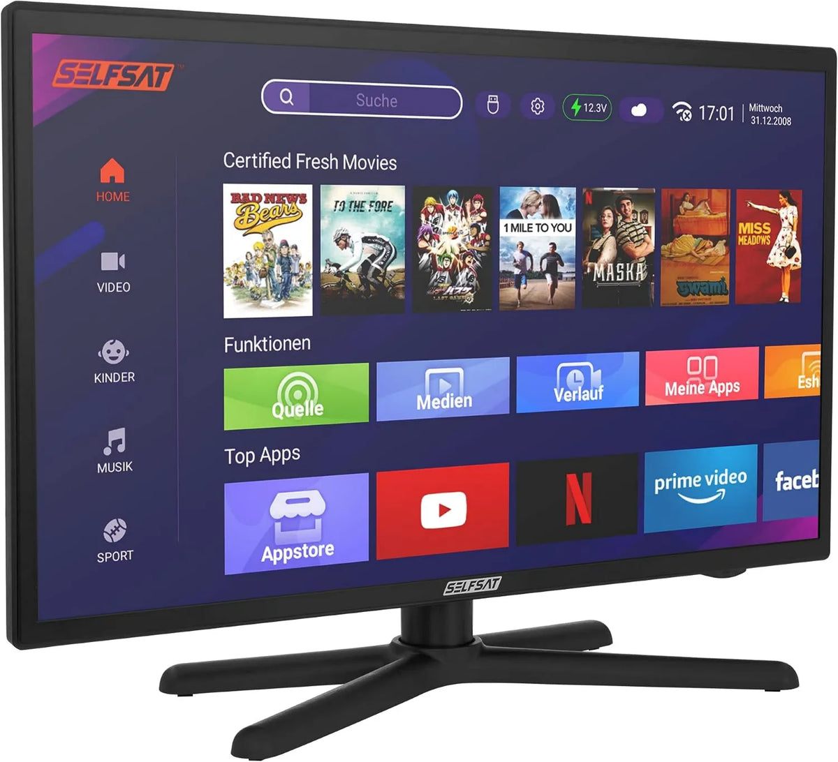 DVB-S2/C/T2 SELFSAT 1222 telewizor Smart TV, 55 cm, sterowanie WiFi, łączność Bluetooth, Smart TV LED z tunerem HD z Wi-Fi i Bluetooth