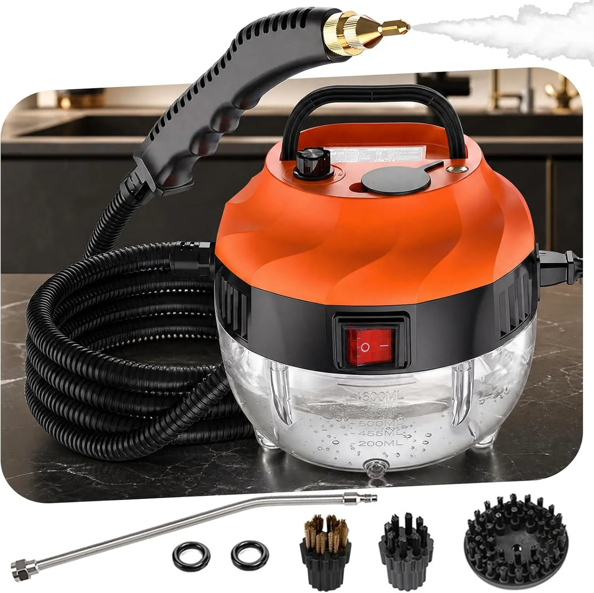 Otufan myjka parowa, Czyszczenie parowe, 1, 3 l, 1500 W, przenośne, wykorzystanie podłogi, kuchnia, samochód, okna i sofa, Ogrzewanie 15 s, 3 szczotki, zbiornik 1-1