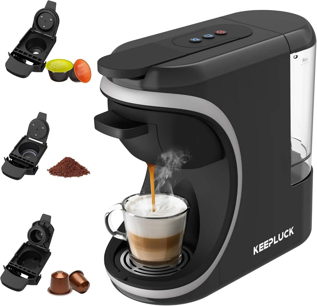KEEPLUCK, Ekspres do kawy Nespresso ST- 551, 600 ml, duży zbiornik, dla Nespresso Original / for Dolce Gusto / mielona kawa ST-551
