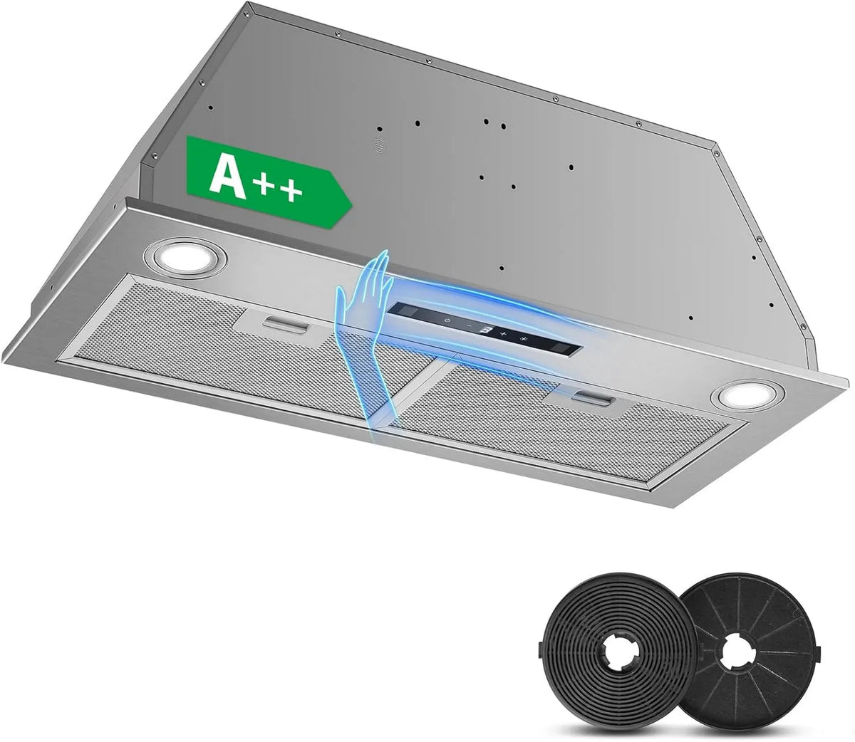 KICHPOWER okap kuchenny, 72 cm, 400 m3 / h, ewakuacja i recykling, oświetlenie LED, 3 prędkości, do zabudowy, Boost, dotyk, 400m3, Gestuelle m3/h