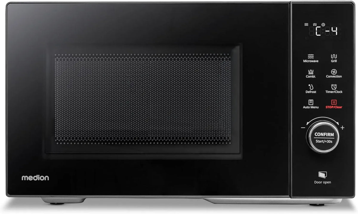 MEDION, kuchenka mikrofalowa, 23 l, 11 programów, grill, rozmrażanie, stal nierdzewna, 1680 W funkcja gorącego powietrza, 900 W, 5 poziomów mocy