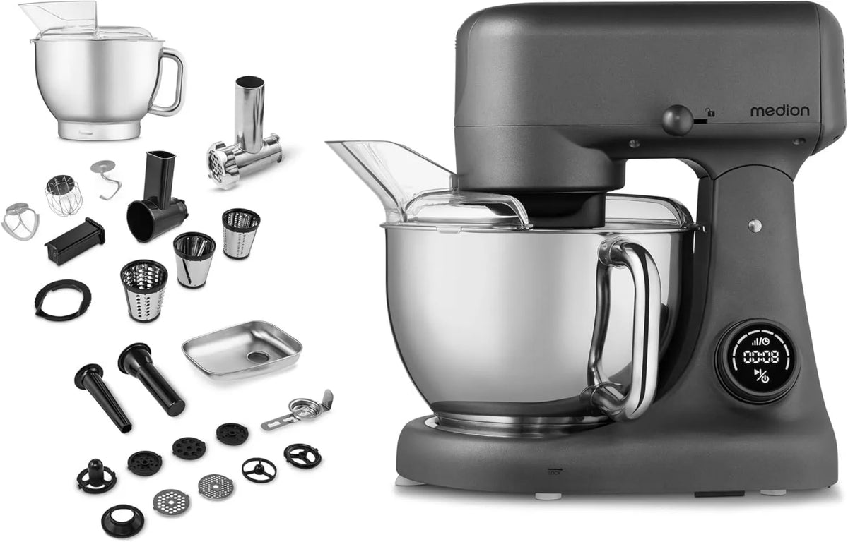 MEDION robot kuchenny, 4.6 l, dotyk, tłumik, stal nierdzewna, ekran dotykowy z czujnikami cyfrowymi, 800 W, ultracichy