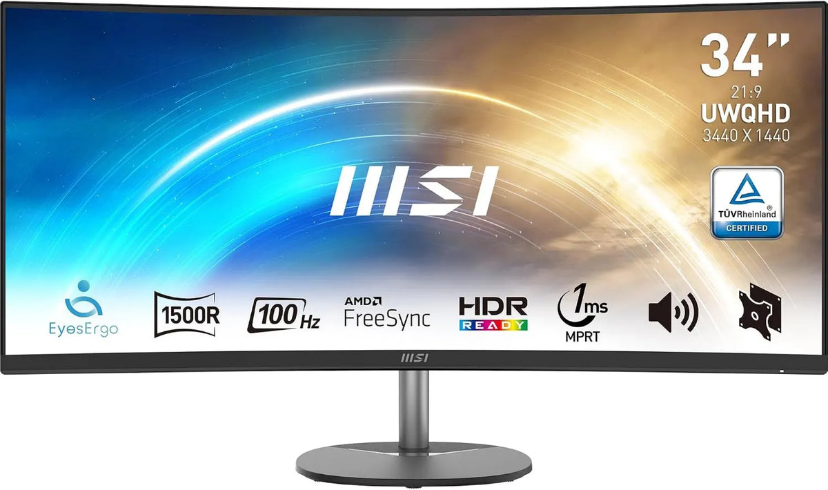 MSI monitor komputerowy, Dalle VA 3440x1440, Pro MP341CQ Zakrzywiony profesjonalny ekran 34 'UWQHD, 100 Hz, 1ms MP341CQ 1500R, DisplayPort, Curvature 1500R, VESA kompatybilny