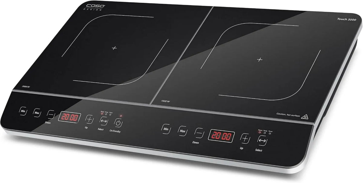 Płyta indukcyjna, 180 min, 3500 W, 26 cm, timer, sterowanie dotykowe, CASO Touch 3500 podwójna mobilna płyta indukcyjna, wyłącznik bezpieczeństwa