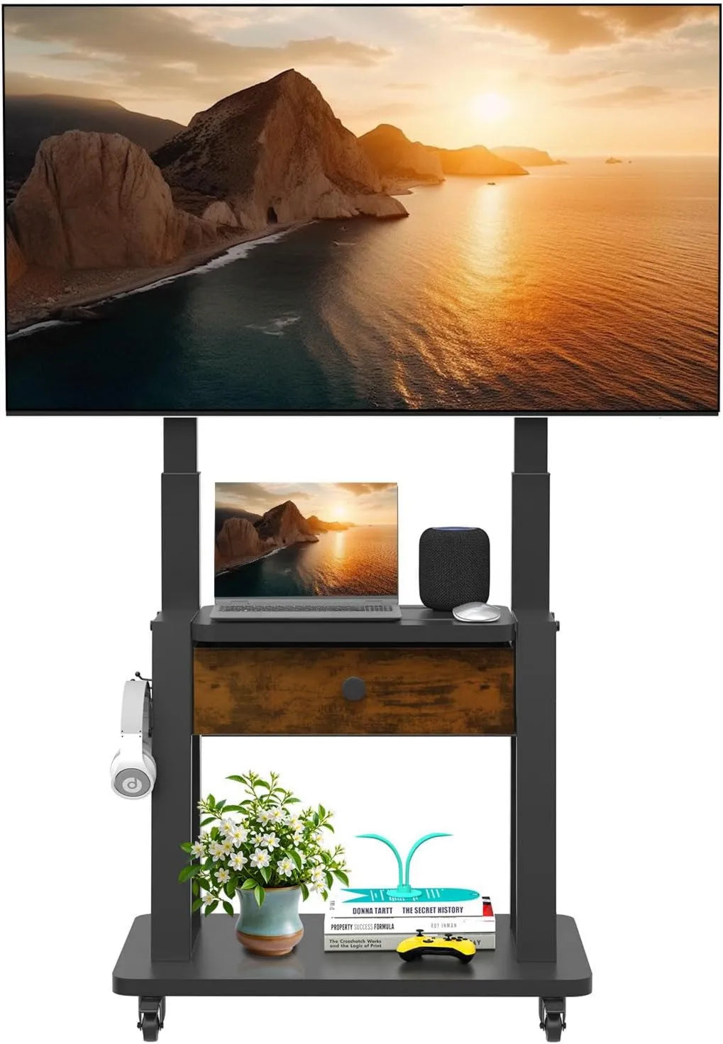 Hellsehen, Szafka TV, 75 cali, OLED, LCD wyświetlacz, TV Toczenie z szuflady na materiały do płaskiego ekranu, biurko i