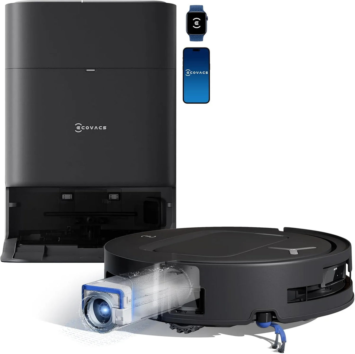 ECOVACS robot sprzątający, Odkurzacz, 40-75°C, T80, czarny, AI Re- Mop 2, gorący zmywacz wody 40- 75°C, TruEdge 2, wykrywanie IA